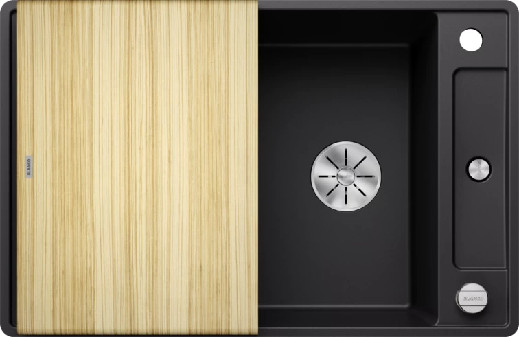 Silgranitinė plautuvė AXIA III 45 S-F SILG PDUR Juoda Z.ES InFino M.AF su medine lentele