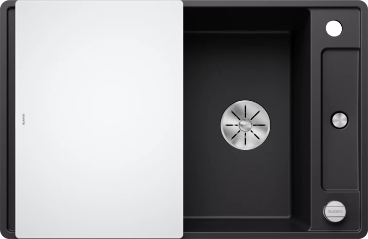 Silgranitinė plautuvė AXIA III 45 S-F SILG PDUR Juoda Z.GL InFino M.AF su stikline lentele
