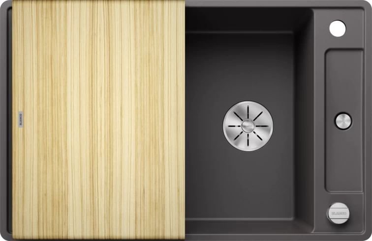 Silgranitinė plautuvė AXIA III 45 S-F SILG PDUR Pilka Z.ES InFino M.AF su medine lentele