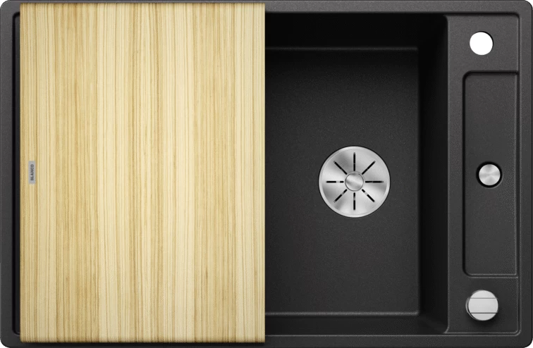 Silgranitinė plautuvė AXIA III 45 S SILG PDUR Antracitas Z.ES InFino M.AF, su medine lentele