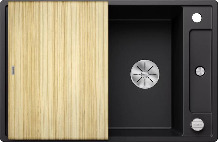 Silgranitinė plautuvė AXIA III 45 S SILG PDUR Juoda Z.ES InFino M.AF su medine lentele