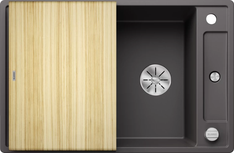 Silgranitinė plautuvė AXIA III 45 S SILG PDUR Pilka Z.ES InFino M.AF, su medine lentele