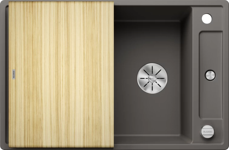 Silgranitinė plautuvė AXIA III 45 S SILG Pilka Z.ES InFino M.AF su medine lentele