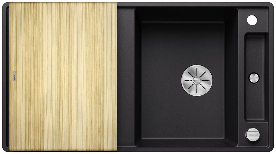 Silgranitinė plautuvė AXIA III 5 S-F SILG PDUR Juoda Z.ES InFino M.AF su medine lentele