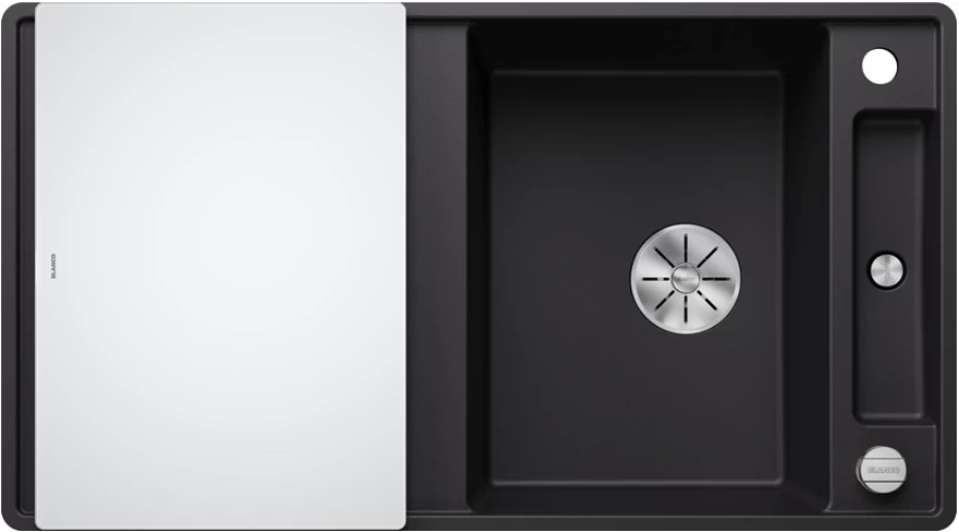 Silgranitinė plautuvė AXIA III 5 S-F SILG PDUR Juoda Z.GL InFino M.AF su stikline lentele