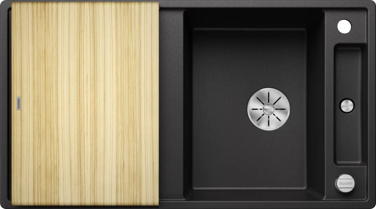 Silgranitinė plautuvė AXIA III 5 S SILG PDUR Antracitas Z.ES InFino M.AF su medine lentele