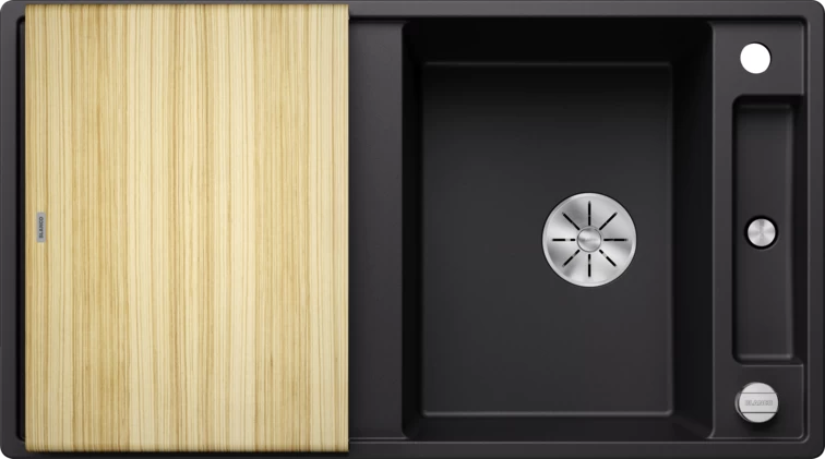 Silgranitinė plautuvė AXIA III 5 S SILG PDUR Juoda Z.ES InFino M.AF su medine lentele