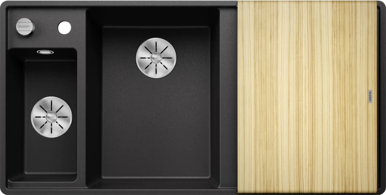 Silgranitinė plautuvė AXIA III 6 S-F LI SILG PDUR Antracitas Z.ES InFino M.AF su medine lentele ir nuvarvėjimo indu