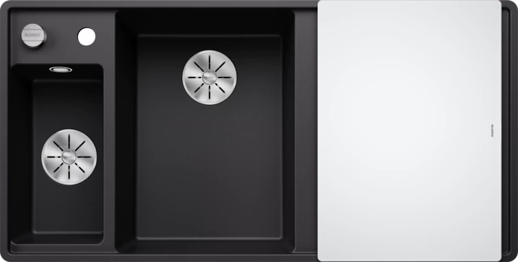Silgranitinė plautuvė AXIA III 6 S-F LI SILG PDUR Juoda Z.GL InFino M.AF su stikline lentele ir nuvarvėjimo indu