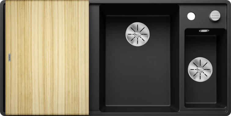 Silgranitinė plautuvė AXIA III 6 S-F RE SILG PDUR Juoda Z.ES InFino M.AF su medine lentele ir nuvarvėjimo indu