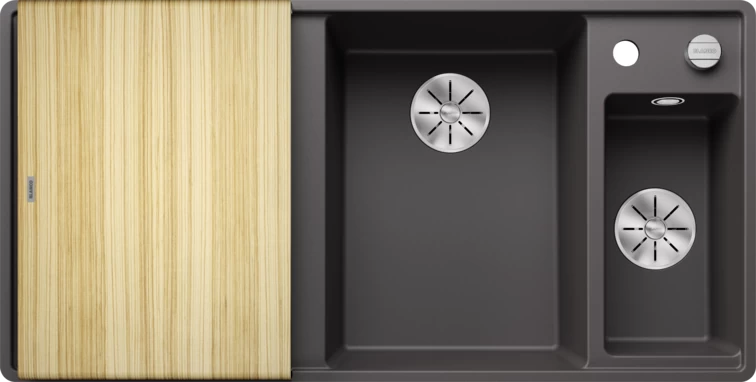 Silgranitinė plautuvė AXIA III 6 S-F RE SILG PDUR Pilka Z.ES InFino M.AF su medine lentele ir nuvarvėjimo indu