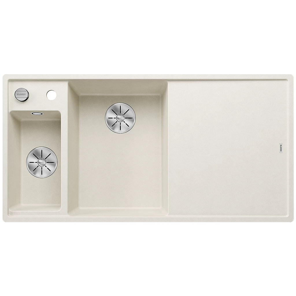 Silgranitinė plautuvė AXIA III 6 S LI SILG Balta Z.ES InFino M.AF su medine lentele ir nuvarvėjimo indu