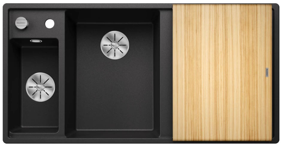 Silgranitinė plautuvė AXIA III 6 S LI SILG PDUR Antracitas Z.ES InFino M.AF su medine lentele ir nuvarvėjimo indu