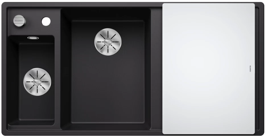 Silgranitinė plautuvė AXIA III 6 S LI SILG PDUR Juoda Z.GL InFino M.AF su stikline lentele ir nuvarvėjimo indu
