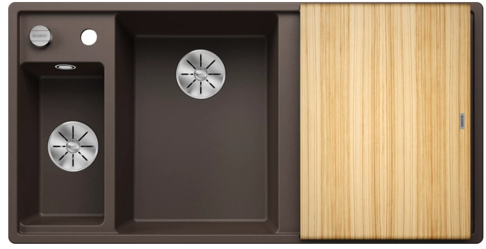 Silgranitinė plautuvė AXIA III 6 S LI SILG PDUR Ruda Z.ES InFino M.AF su medine lentele ir nuvarvėjimo indu