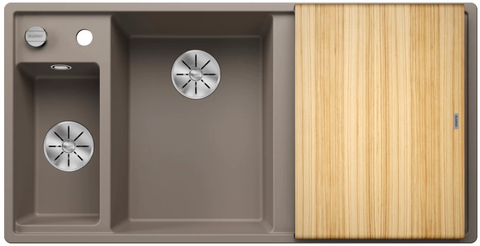 Silgranitinė plautuvė AXIA III 6 S LI SILG PDUR Tartufo Z.ES InFino M.AF su medine lentele ir nuvarvėjimo indu