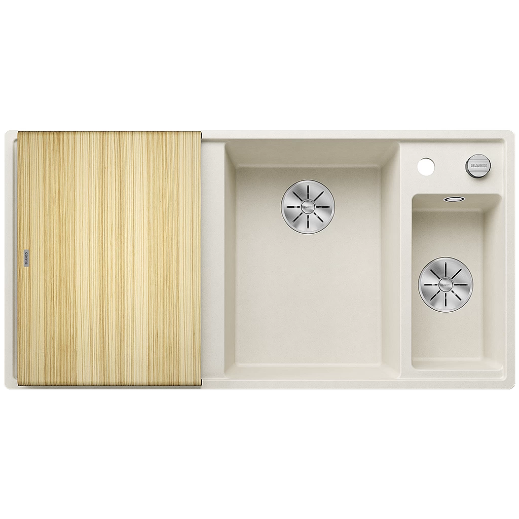 Silgranitinė plautuvė AXIA III 6 S RE SILG Balta Z.ES InFino M.AF su medine lentele ir nuvarvėjimo indu