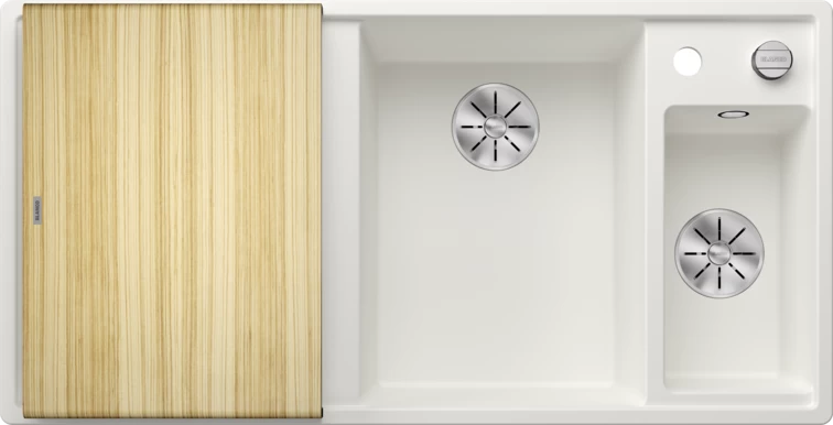 Silgranitinė plautuvė AXIA III 6 S RE SILG PDUR Balta Z.ES InFino M.AF su medine lentele ir nuvarvėjimo indu