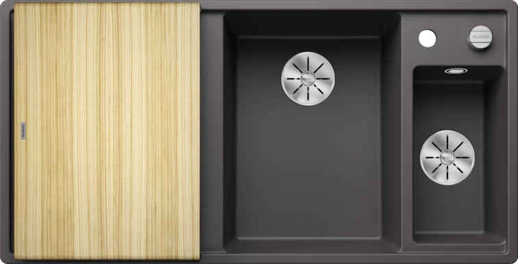 Silgranitinė plautuvė AXIA III 6 S RE SILG PDUR Pilka Z.ES InFino M.AF su medine lentele ir nuvarvėjimo indu