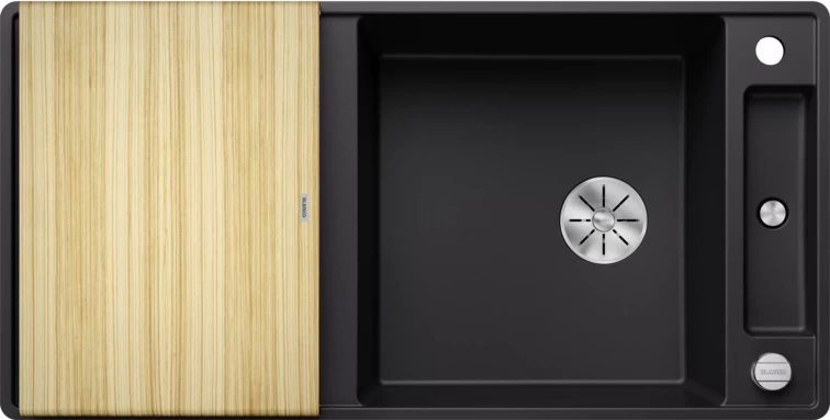 Silgranitinė plautuvė AXIA III XL 6 S-F SILG PDUR Juoda Z.ES InFino M.AF su medine lentele