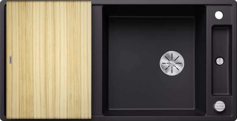 Silgranitinė plautuvė AXIA III XL 6 S SILG PDUR Juoda Z.ES InFino M.AF su medine lentele