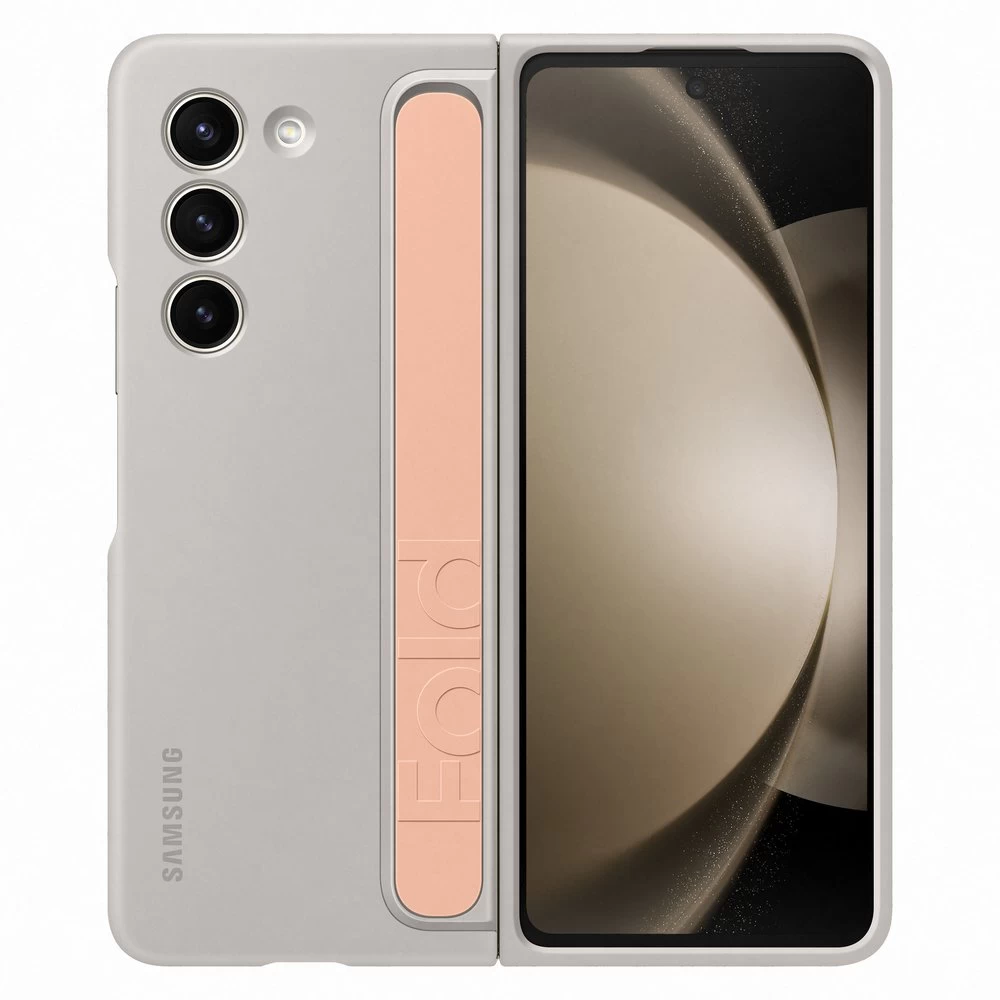 Silikoninis Dėklas samsung Galaxy Z Fold 5 Su Stovu Ir Dirželiu, Smėlio Spalvos