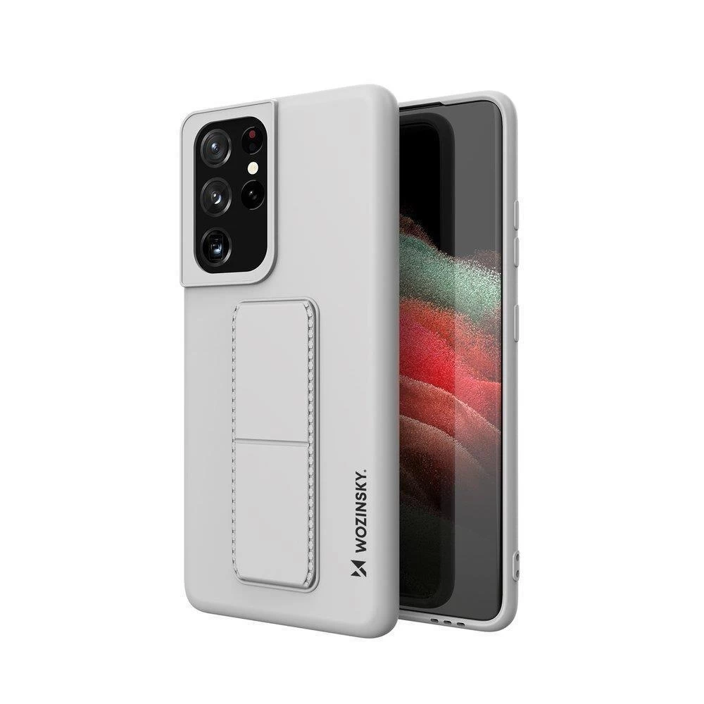 Silikoninis Dėklas Su Stovu Samsung Galaxy S21 Ultra 5g Kickstand Case Pilkas