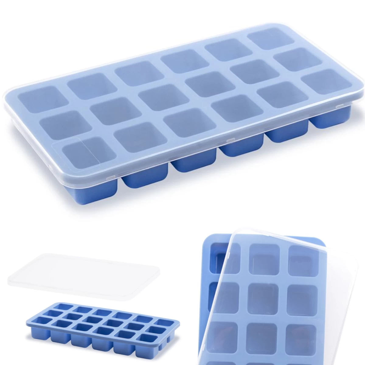 Silikoninis Ledo Kubelių Padėklas Su Dangteliu 18 X Mini Ice Cakes