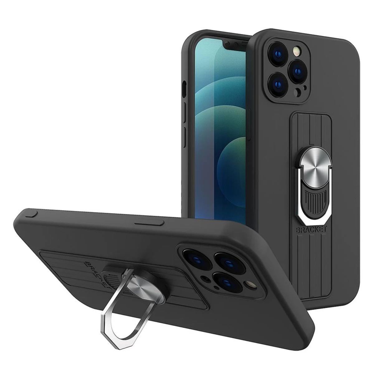 Silikoninis žiedo Dėklas Su Laikikliu Ir Stovu, Skirtas samsung Galaxy S21 Ultra 5g - Juodas