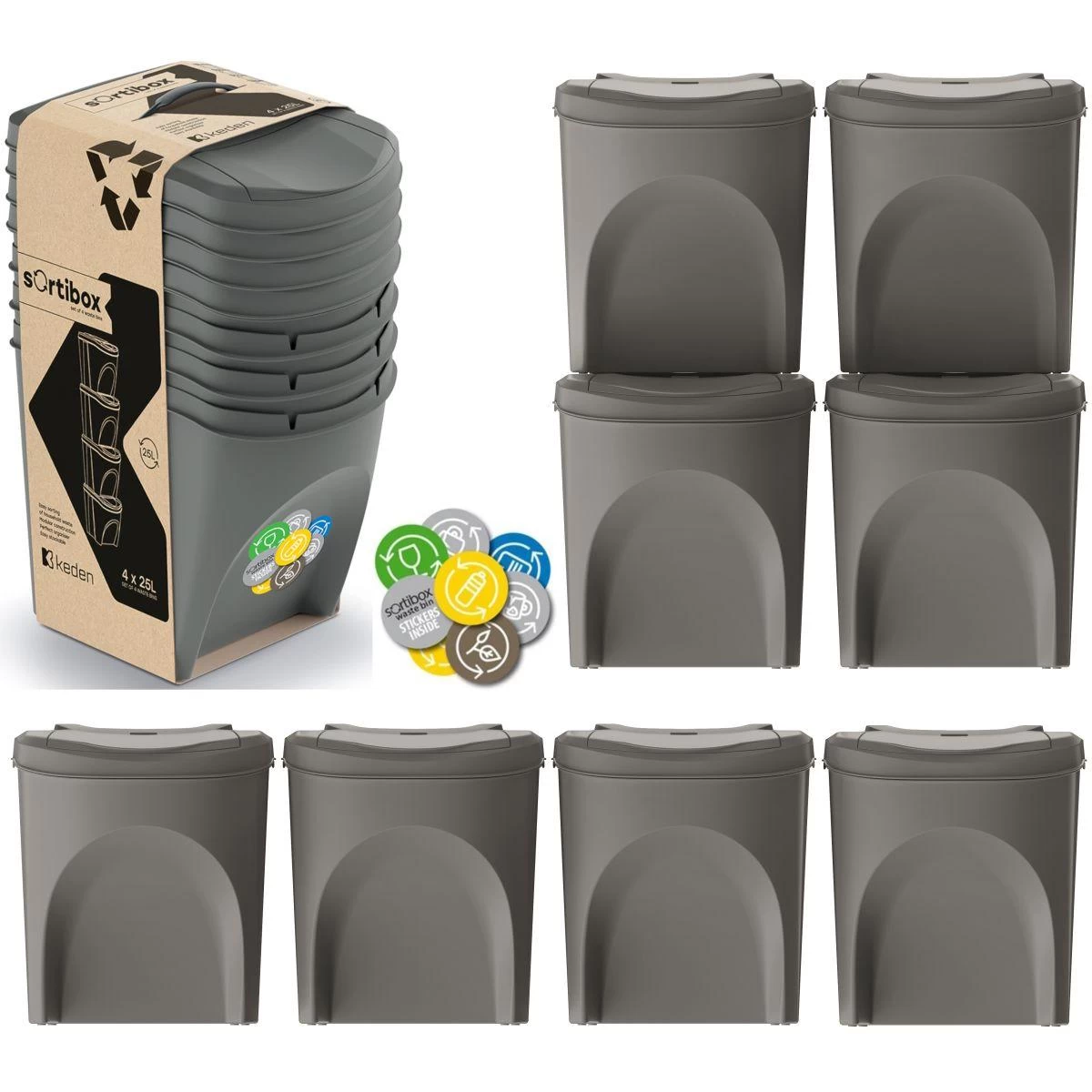 šiukšliadėžė 25 L Sortibox Rinkinys4 Vnt. Pilkas Akmuo