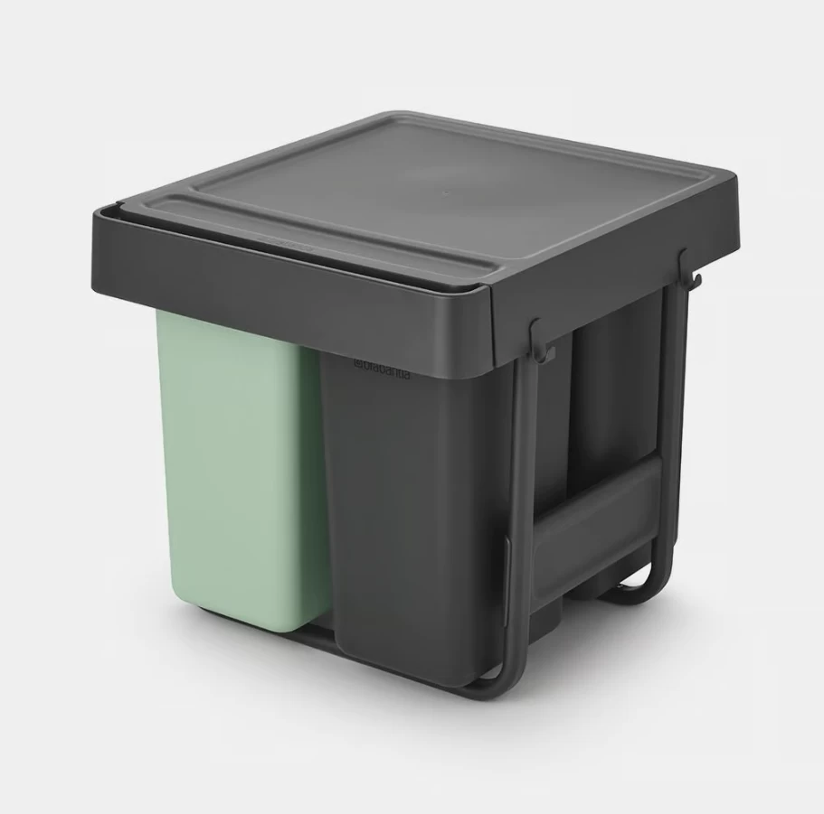Šiukšlių dėžė montuojama Brabantia Sort &amp; Go 10+10+20L, Dark Grey &amp; Jade Green, 232541