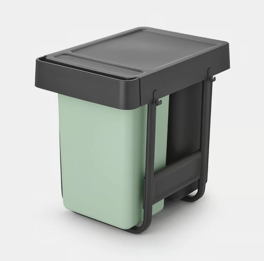 Šiukšlių dėžė montuojama Brabantia Sort &amp; Go 2x15L, Dark Grey &amp; Jade Green, 232503