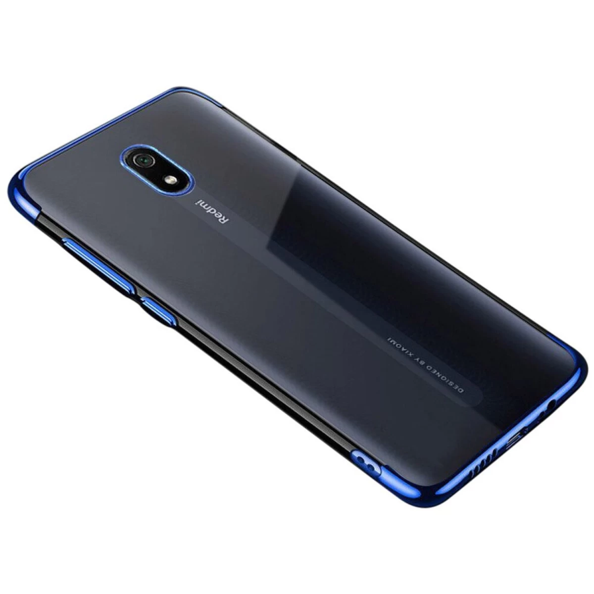 Skaidrios Spalvos Gelinis Dėklas Su Metaliniu Apvadu Xiaomi Redmi 8a Blue