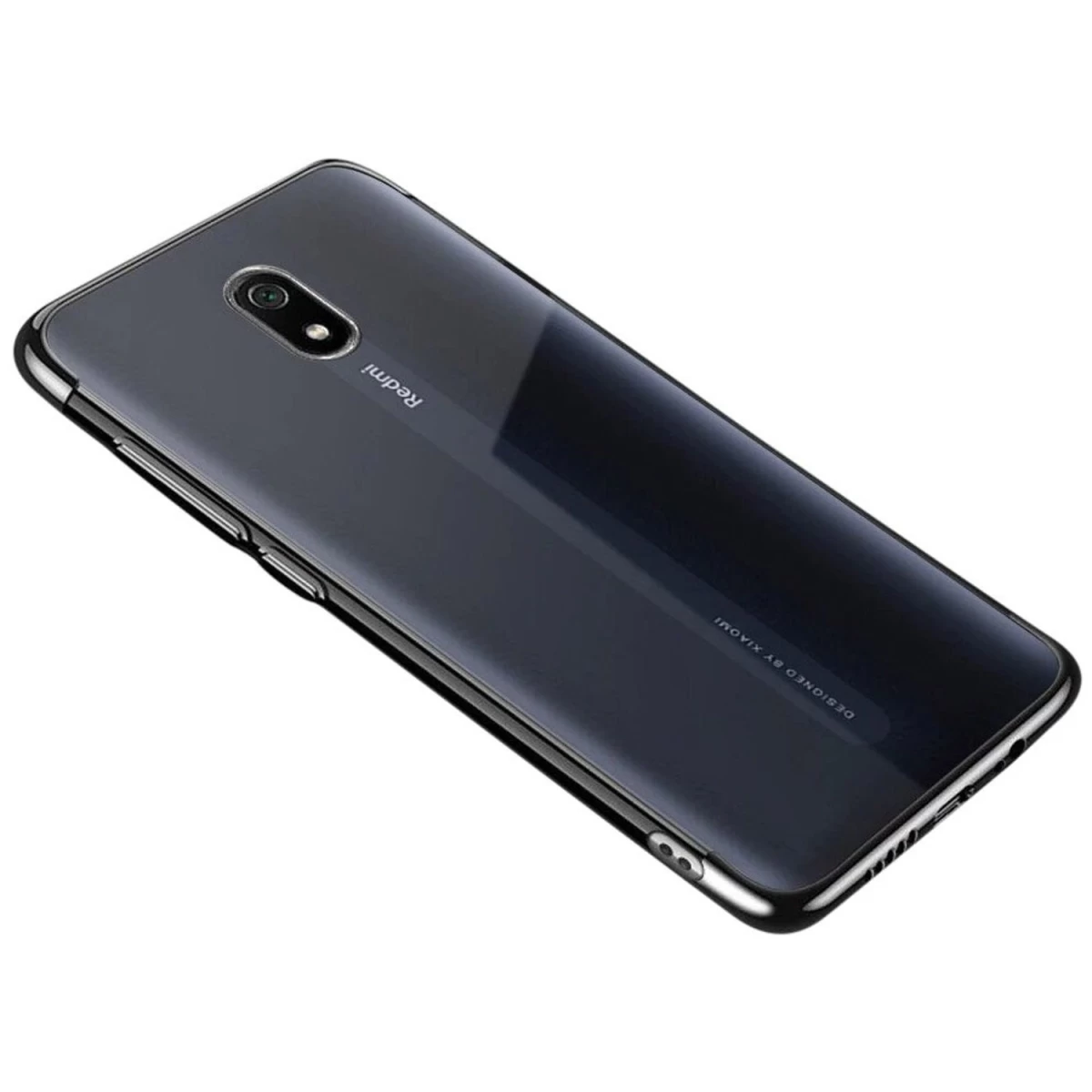 Skaidrios Spalvos Gelinis Dėklas Su Metaliniu Apvadu Xiaomi Redmi 8a Juodas