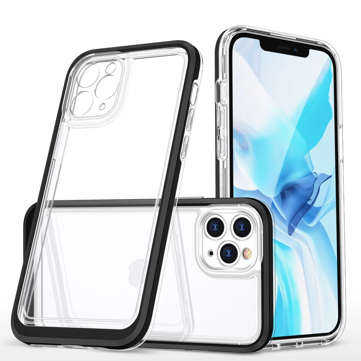 Skaidrus 3-in-1 Dėklas Iphone 11 Pro Max, Gelinis Dėklas Su Juodu Rėmeliu