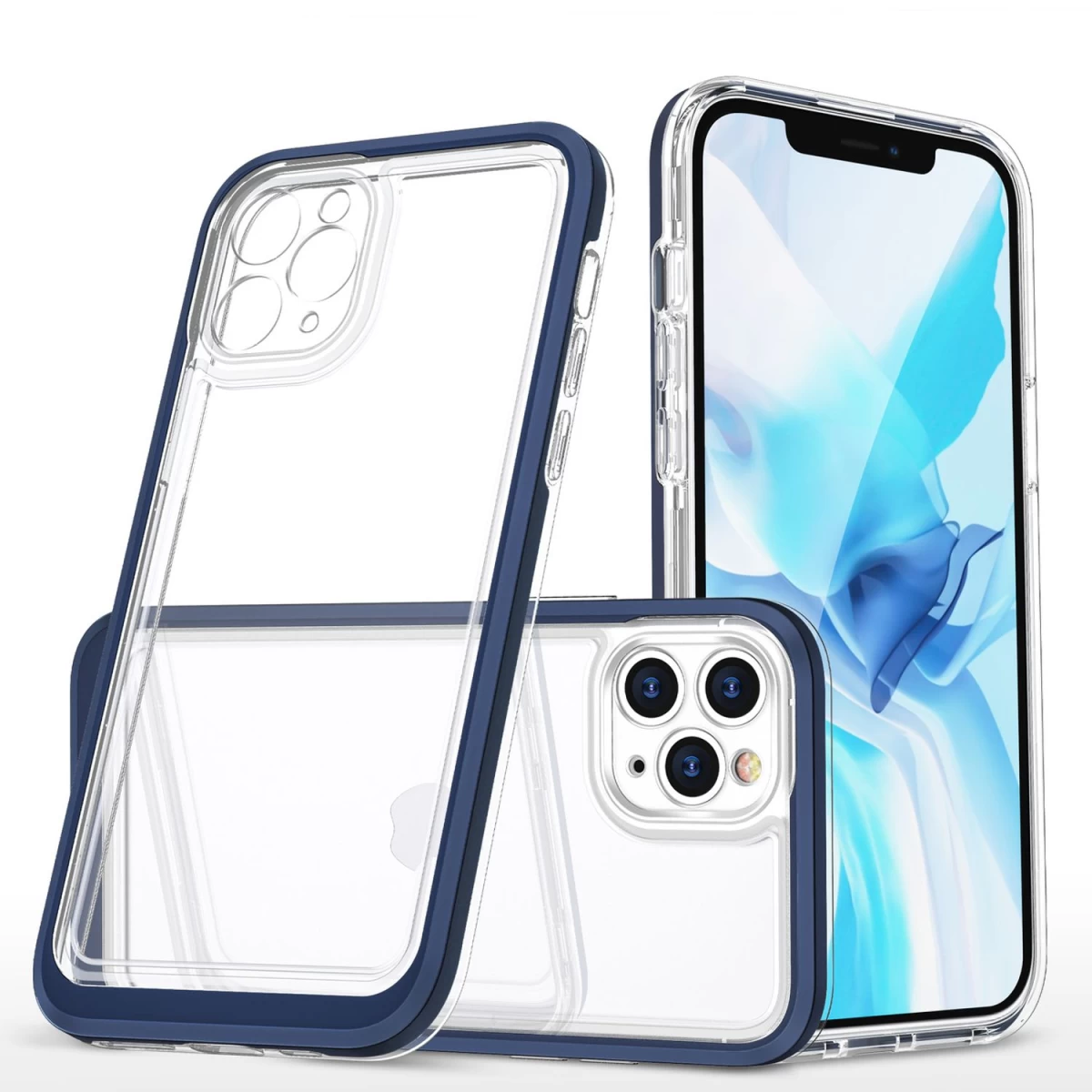Skaidrus 3-in-1 Dėklas iphone 11 Pro Su Mėlynu Gelio Rėmeliu