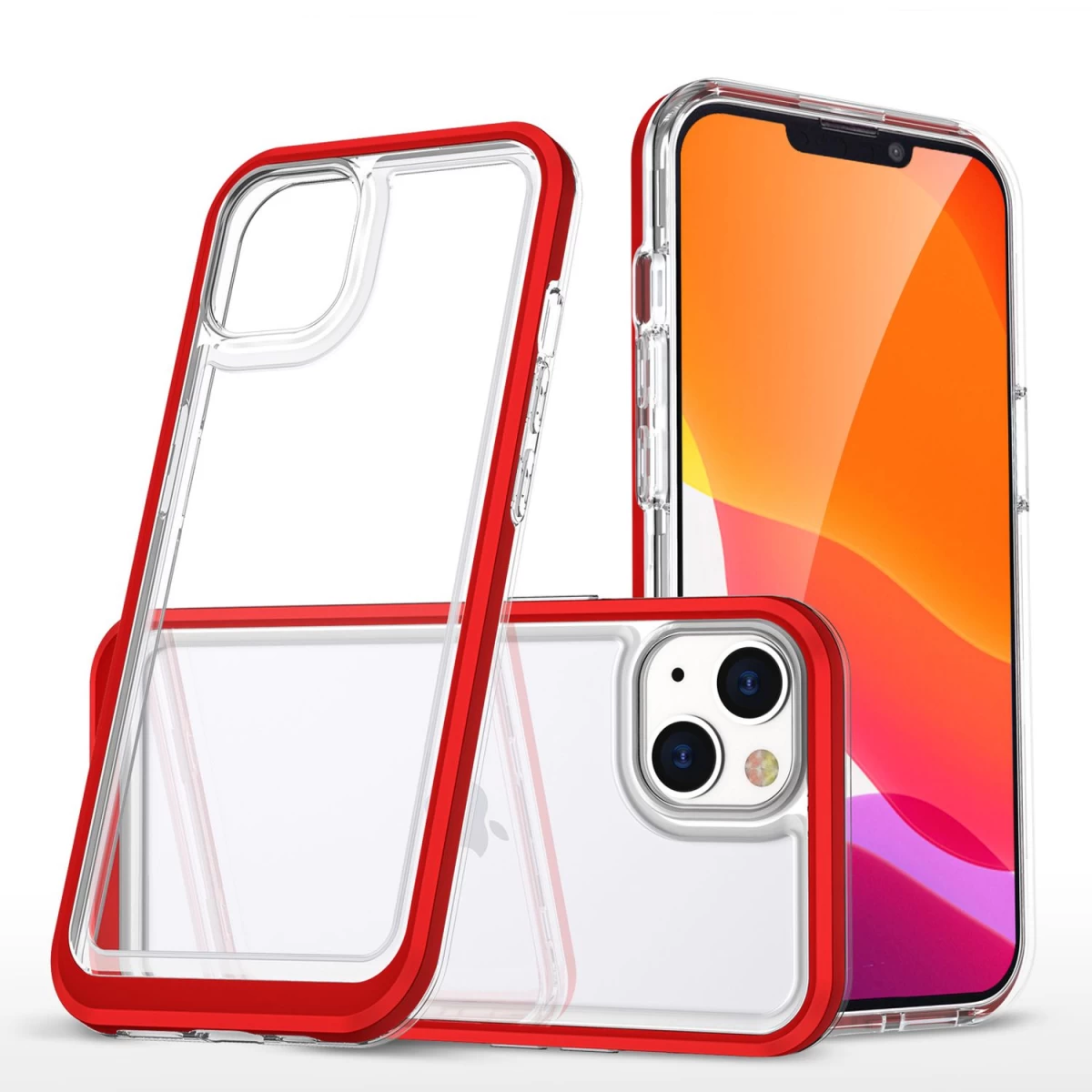 Skaidrus 3-in-1 Dėklas Iphone 13 Mini Su Raudonu Rėmelio Gelio Dangteliu