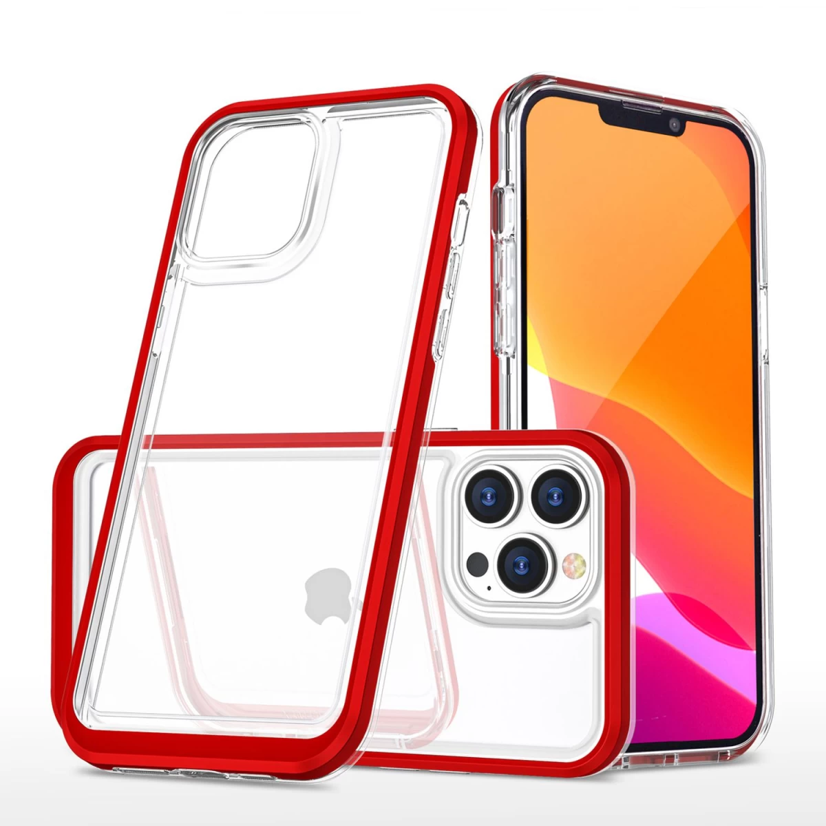 Skaidrus 3-in-1 Dėklas iphone 13 Pro Su Raudonu Gelio Rėmelio Dangteliu