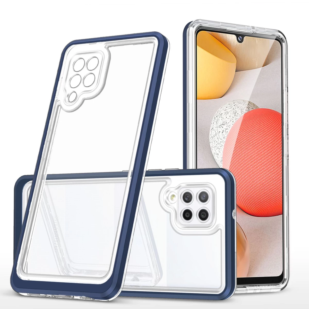 Skaidrus 3-in-1 Dėklas samsung Galaxy A42 5g, Mėlynos Spalvos Gelinis Rėmelis