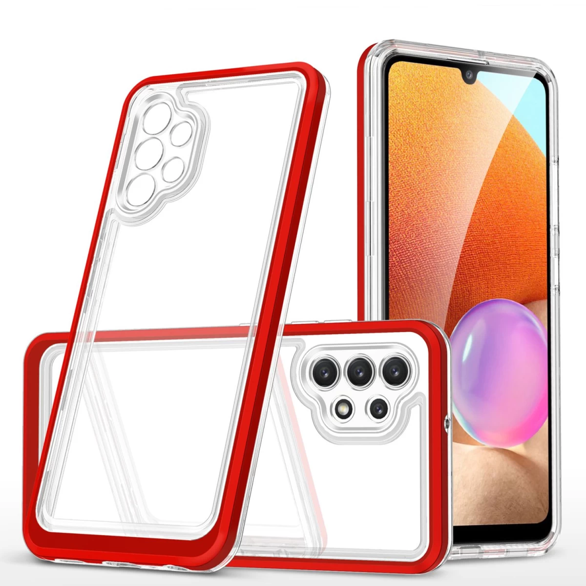 Skaidrus 3-in-1 Dėklas samsung Galaxy A72 4g Frame Gel Cover Red