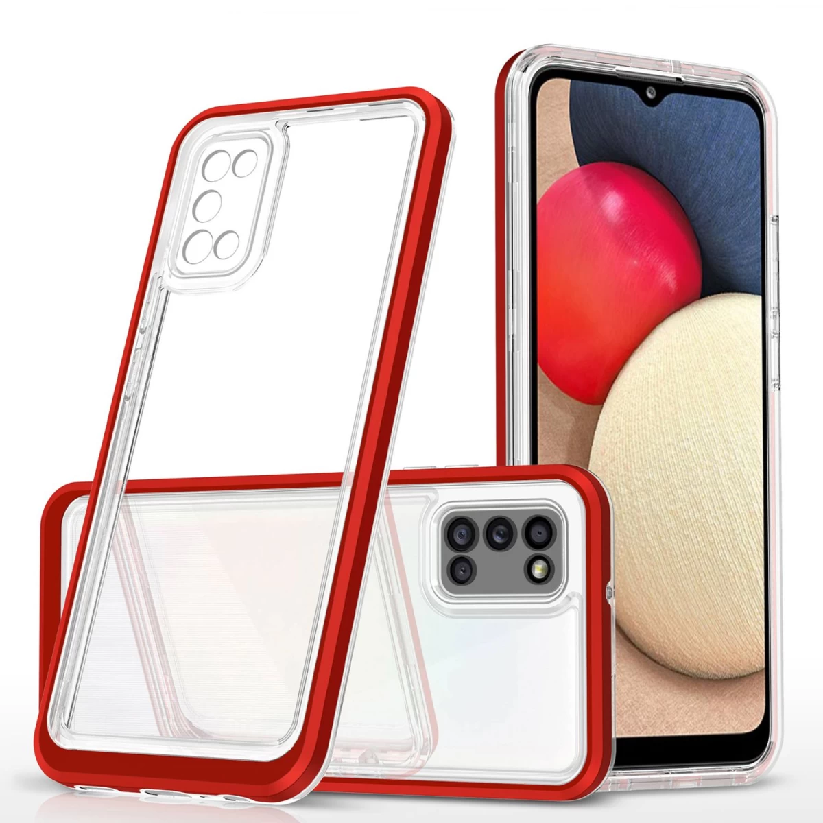 Skaidrus 3in1 Dėklas Samsung Galaxy A03s (166) Gelinis Bamperis Raudonas
