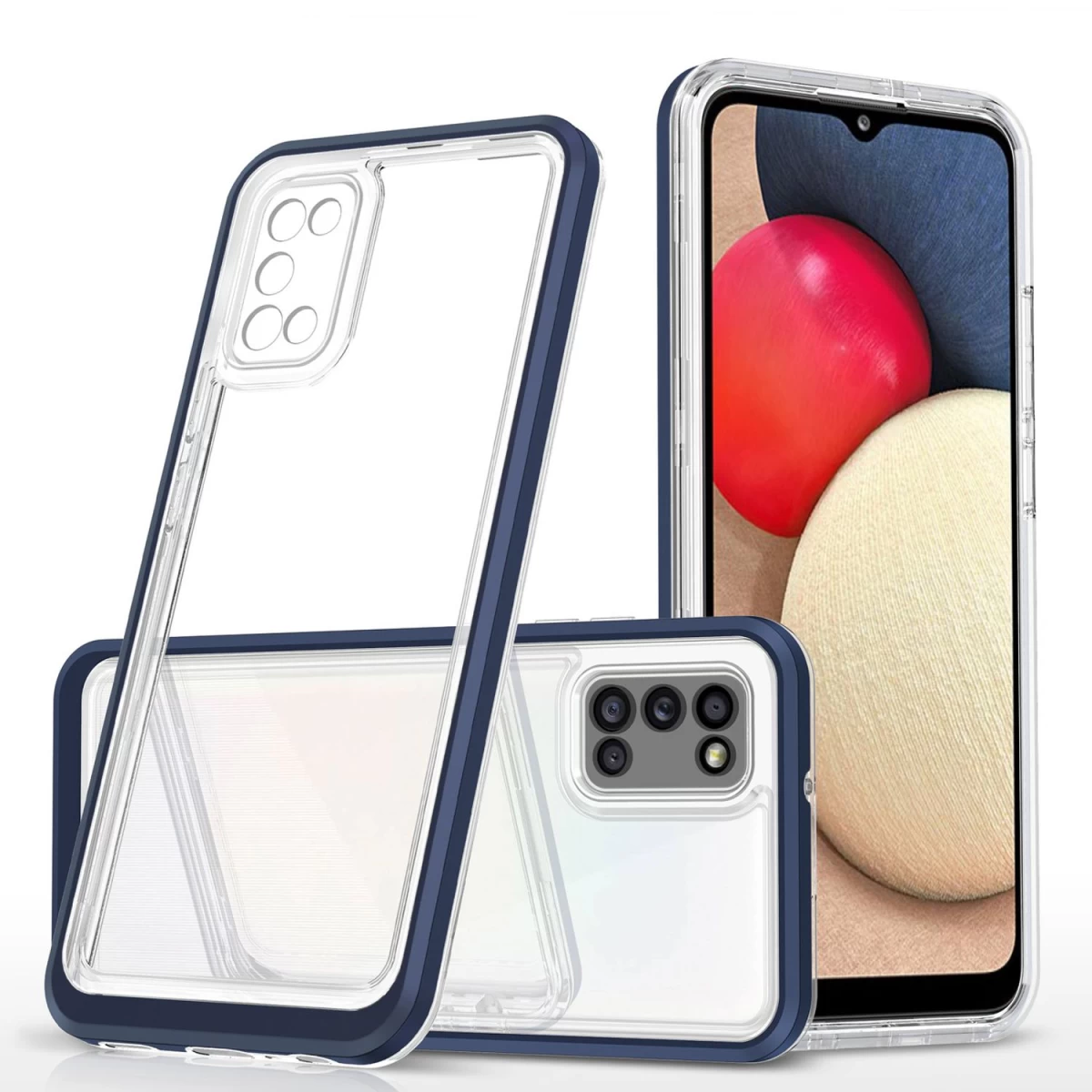 Skaidrus 3in1 Dėklas samsung Galaxy A03s (166) Su Mėlynu Rėmeliu