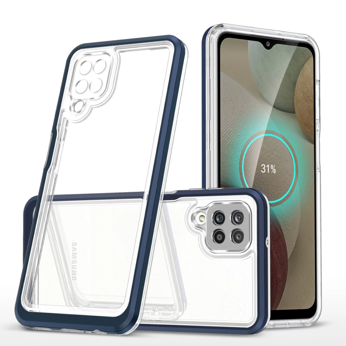 Skaidrus 3in1 Dėklas Samsung Galaxy A12 5g Gelinis Dėklas Su Mėlynu Rėmeliu