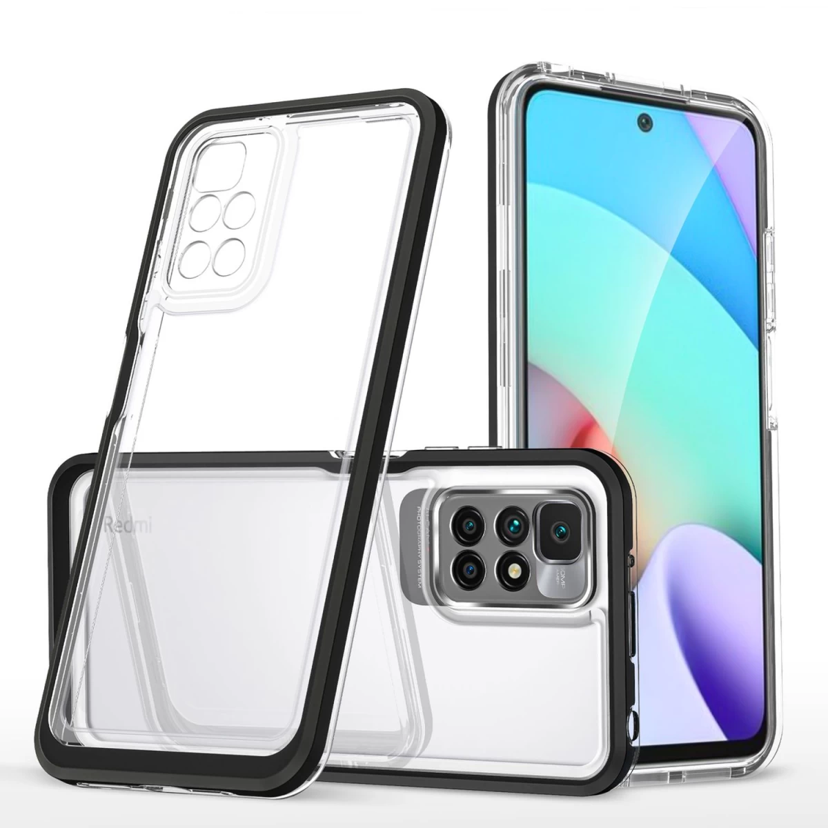 Skaidrus 3in1 Dėklas Xiaomi Redmi 10 Gelinis Dėklas Su Rėmeliu Juodas