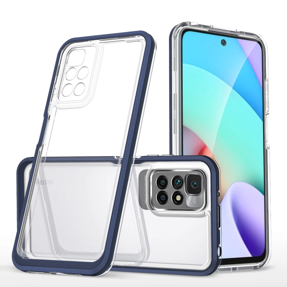Skaidrus 3in1 Dėklas Xiaomi Redmi 10 Gelio Dangtelis Su Rėmeliu, Mėlynas