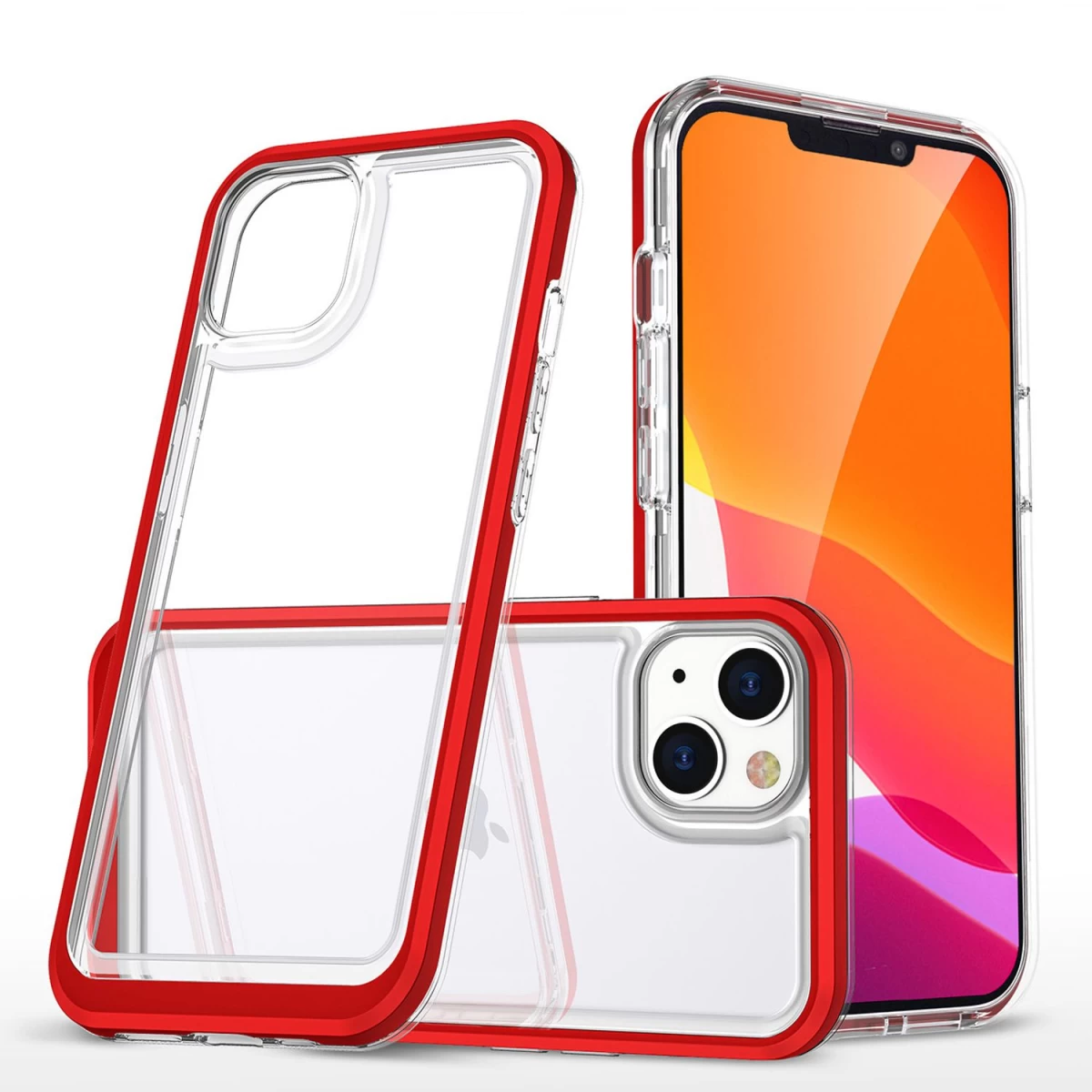 Skaidrus 3in1 Iphone 14 Plus Silikoninis Dėklas Su Rėmeliu Raudonas