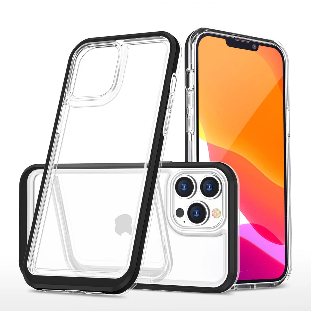 Skaidrus 3in1 Iphone 14 Pro Silikoninis Dėklas Su Rėmeliu Juodas