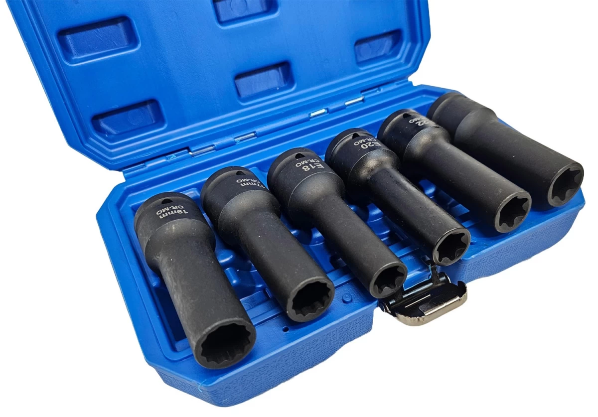 Smūginių ilgų galvučių rinkinys E-Type ir 12 kampų | 20 mm (3/4) | 6 vnt. (SK3410)