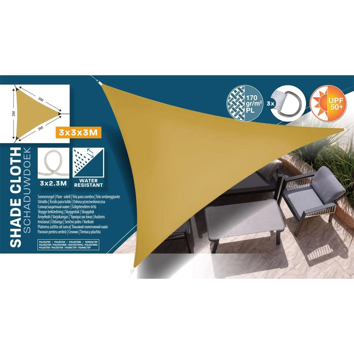Sodo Skėčių Nuo Saulės Trikampis 3x3x3m Orcha Yellow
