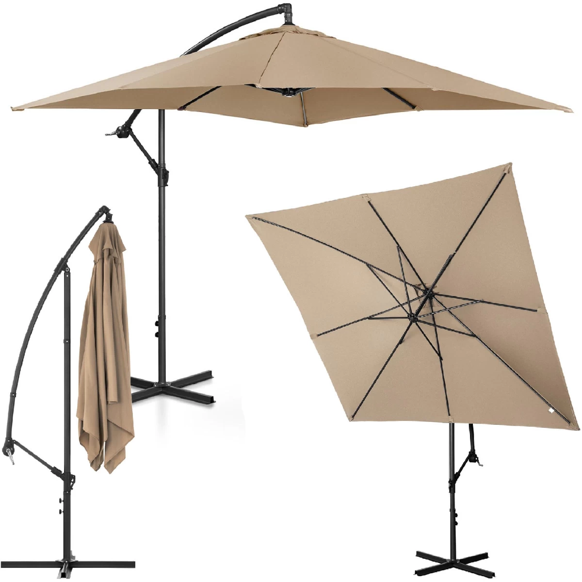 Sodo Skėtis Su Kvadratiniu Stulpu 250 X 250 Cm Pilkai Rudos Spalvos